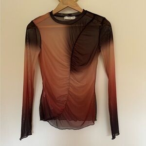 NWOT Mango - Ombre Mesh Sheer Long Sleeve Top - Size Medium